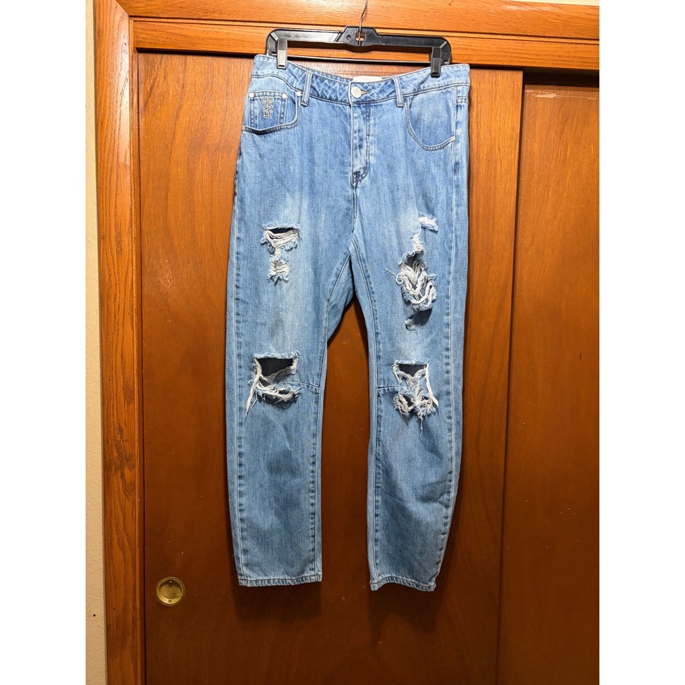 One Teaspoon Saints Distressed High Waist Straight Leg Jeans Light Wash Size 29
